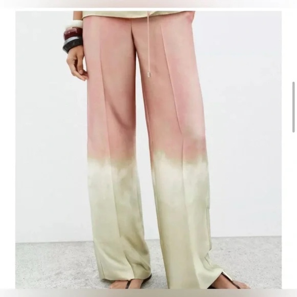Zara Two-Tone Pink and Cream Wide-Leg Pants - Picture 3 of 8